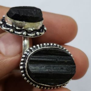 Natural black tourmaline stone rings adjustable