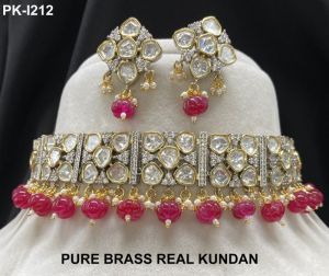 T.T Plated Boxed Shaped Pure Brass Real Kundan Choker Set