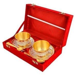 Silver and Gold Plated Brass Cup Saucer Set