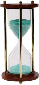 wooden sand timer with green sand