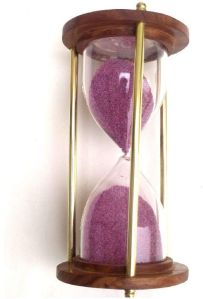 wooden sand timer with pink sand