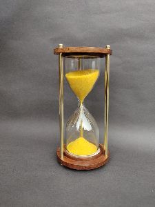 wooden sand timer with yellow sand