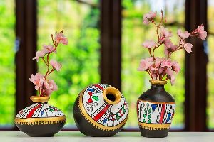 Warli Painting Terracotta Pot Set Home Decoration