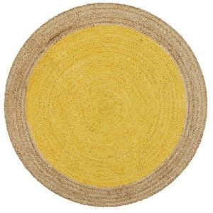 Natural Jute Rugs With Yellow and Beige Strips - 90 CM