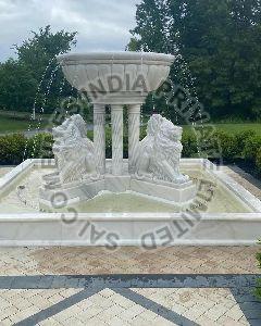 WHITE MARBLE STONE LION WITH WATER FOUNTAIN