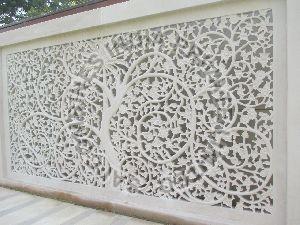 WHITE TREE CRVED MARLE STONE WALL JALI