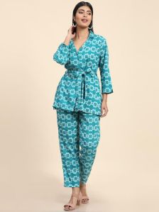 Turquoise Blue Printed Co-ord Set