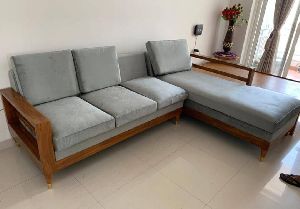 L Shape Sagwan Wooden Sofa Set