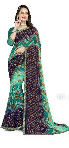 Green Printed Georgette Ladies Saree