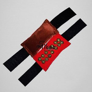 Handmade 2 Line Red Velvet Velcro Bharatnatyam Ghungroo Pad for Children