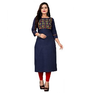 Women's Cotton Embroidery Straight Kurti