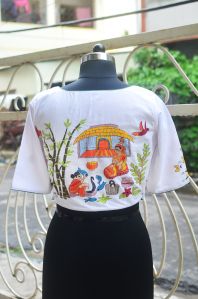 Ladies White Kantha Work Blouse