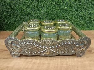 handicraft antique 6 jar serving tray