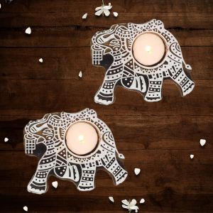 Elephant Wooden Tea Light Candle Holder