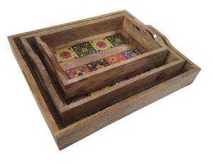 natural finish rectangular designer wooden serving tray
