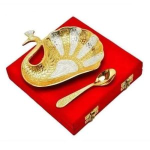 Peacock Design Brass Plate With Spoon