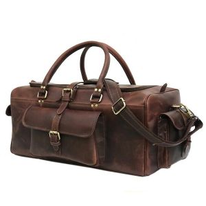 Hunter Dark Brown Genuine Buffalo Leather Weekend Bag