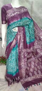 printed linen batik saree