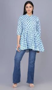 Sky Blue Printed Cotton Kurti