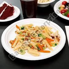 white disposable bagasse plate