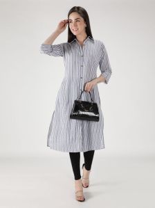 Cotton Striped Printed Straight Women Kurta