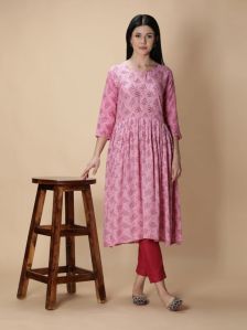 Rayon Floral Printed Anarkali Kurta