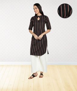 Women Cotton Striped Straight Kurta