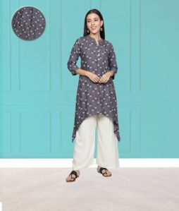 Women Rayon Printed Asymmetric Kurti