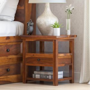 Tectona Solid Wood Bedside Table