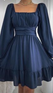 Full Sleeve Flare Blue Dress