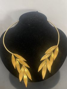 Leaf Shaped Gold Plated Brass Choker Necklace