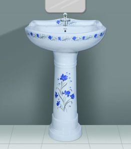 White & Blue Designer Series Star Gold Wash Basin Pedestal Set