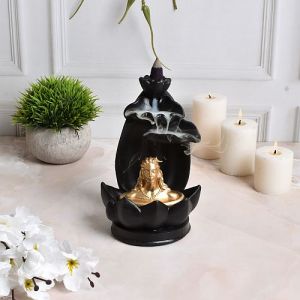 Golden Small Adiyogi Styled Smoke Backflow Cone Incense Holder