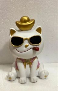 Resin Smoking Cat Sculpture