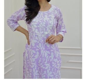 Lilac Embroidered Cotton Kurta with Pant