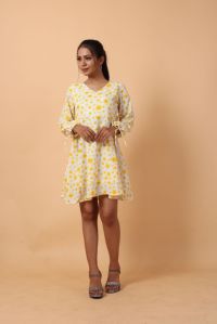 Light Yellow Floral Printed Mini Wrap Dress