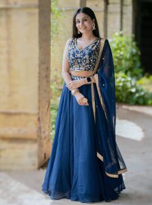 Sequins and Thread Embroidery Work Georgette Lehenga Choli