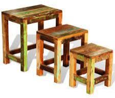 Rectangular Wooden Stool Set of 3