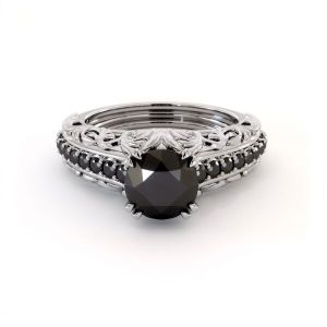 2.00 Carat Black Diamond Filigree 14k White Gold Engagement Ring