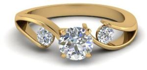 Three Stone Engagement Ring In 14K Yellow Gold Total 0.60 Carat In Weight