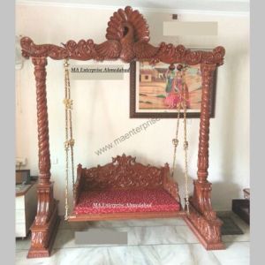 Traditional Indian Wooden Swing Jhula With Peacock Design
