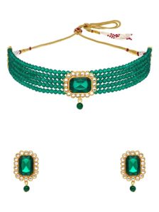 PSR125 Gold Finish Kundan Choker Necklace Set