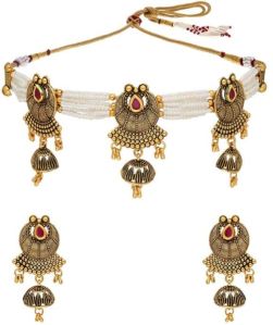 PSR719 Gold Finish Antique Choker Necklace Set