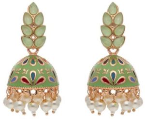 Rose Gold Finish Meenakari Jhumka Earrings