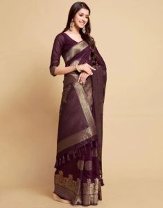 Wine Tassel Saree