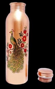 Peacock Printed Copper Bottle