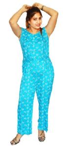 women rayon designer printed round neck jumpsuit