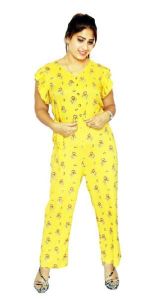 WOMEN RAYON DESIGNER PRINTED V NECK JUMPSUIT