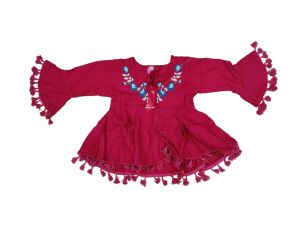 Red Embroidery Kids Top
