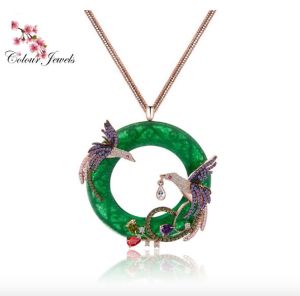 CZ Micro Paved Double Phenix Birds Animal Pendant